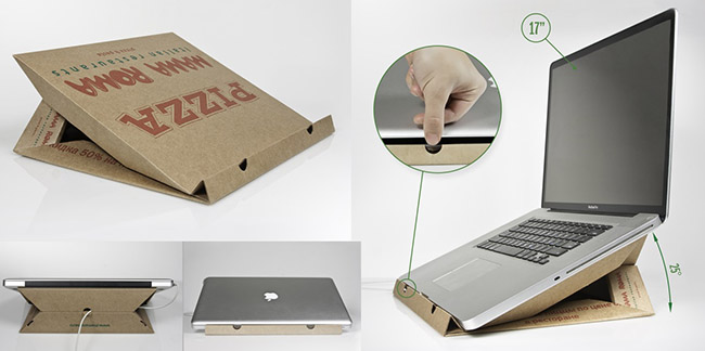 krabica od pizze jako stojan pod notebook