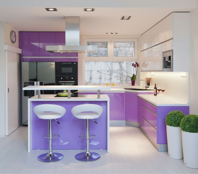 moderní fialová kuchyň